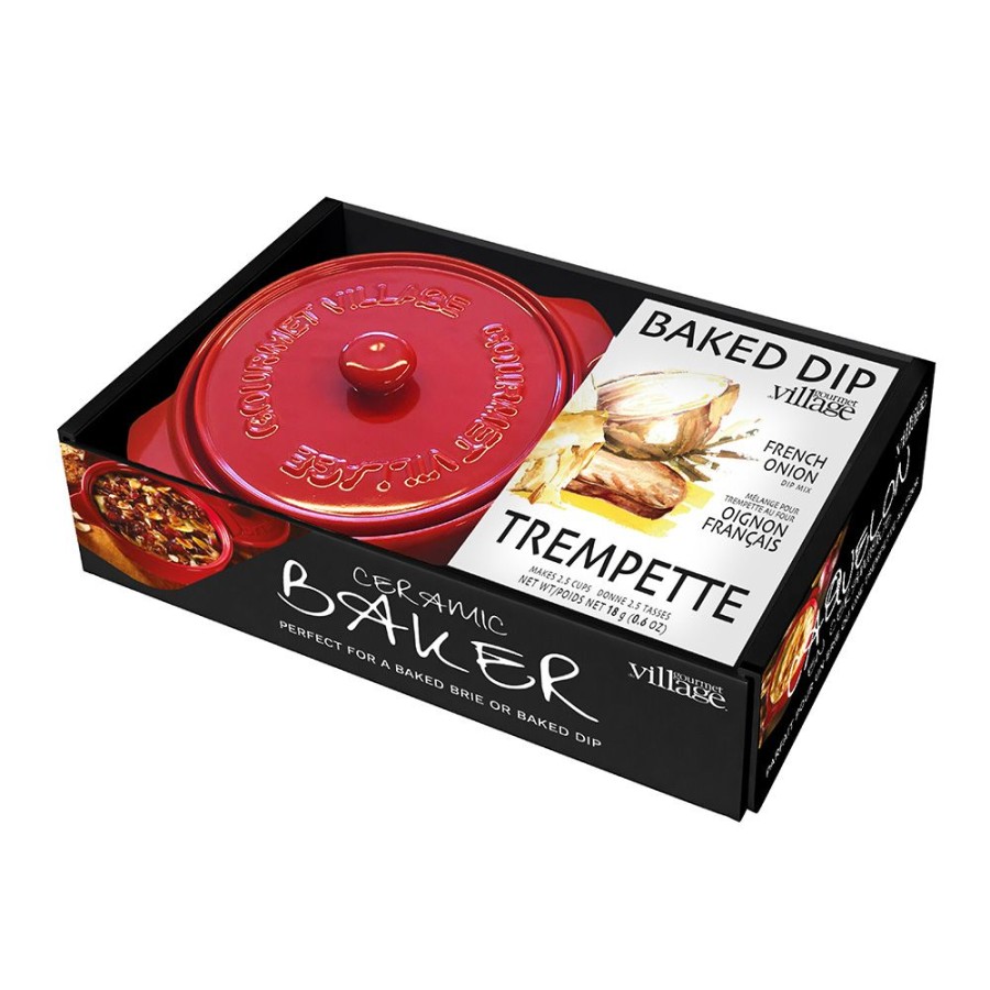 Dips Gourmet Du Village | Red Ceramic Baker Gift Set With French Onion Dip