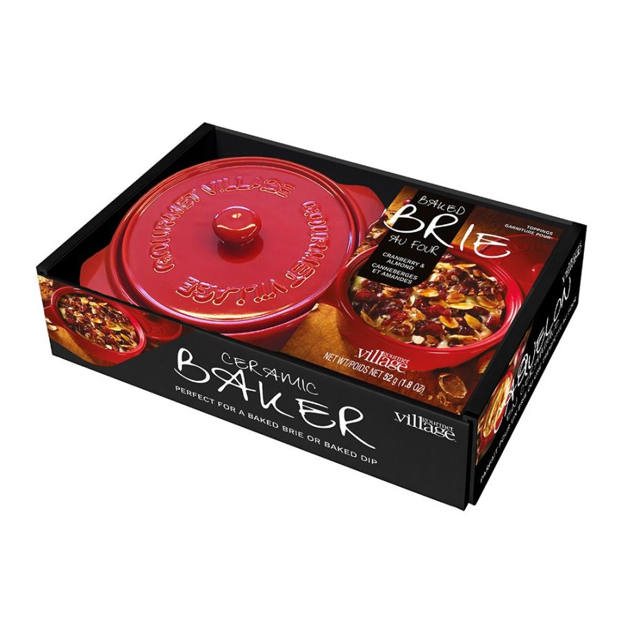 To Go With Cheese Gourmet Du Village | Red Ceramic Baker Gift Set With Cranberry Almond Brie Topping