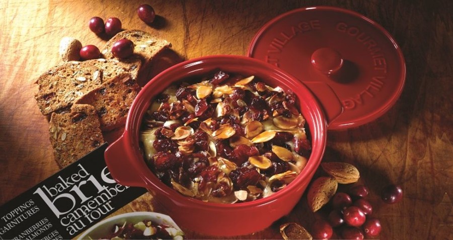 To Go With Cheese Gourmet Du Village | Red Ceramic Baker Gift Set With Cranberry Almond Brie Topping