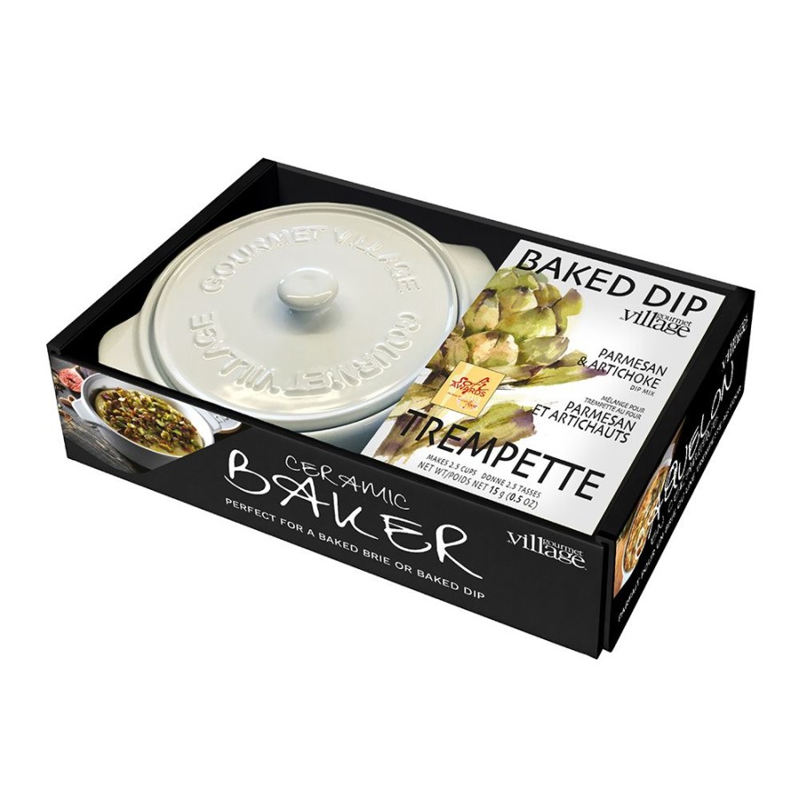 Dips Gourmet Du Village | White Ceramic Baker Gift Set With Parmesan & Artichoke Dip